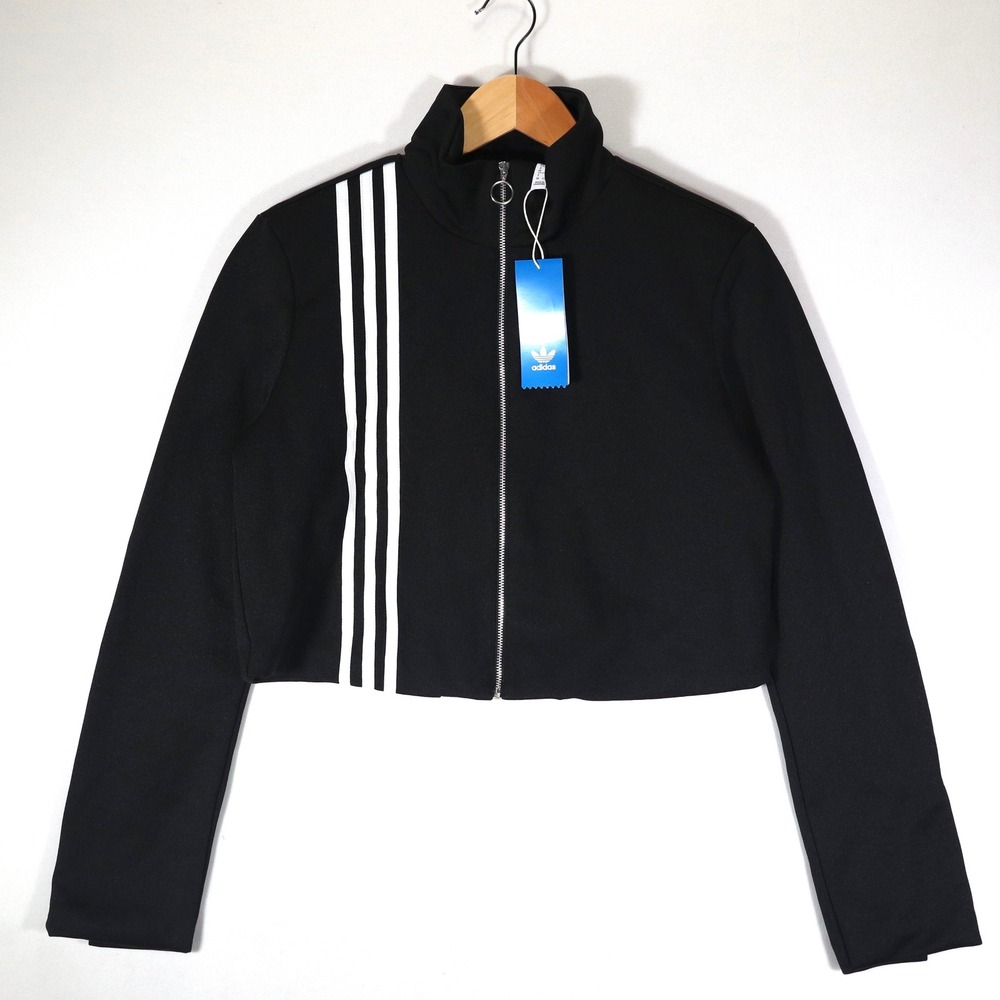 Adidas TLRD Track Top Womens S Black Cropped 3-Stripe Full Zip Jacket Casual